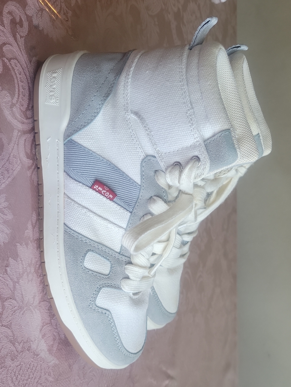 White and Light Gray High-Top Women's Sneakers Sz6.5